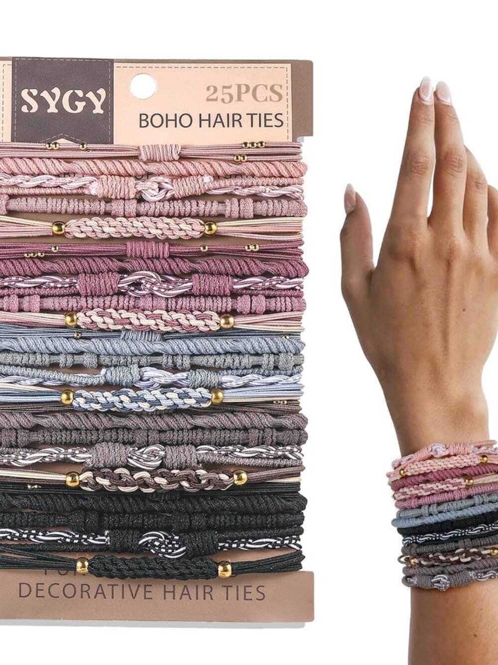 25 PCS Boho Hair Ties, Bracelets Hair Ties for Thick or Thin Hair